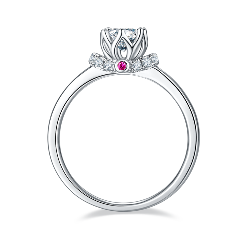 直臂加冕S925银镀白金MoissaniteWomen's Ring50分D级